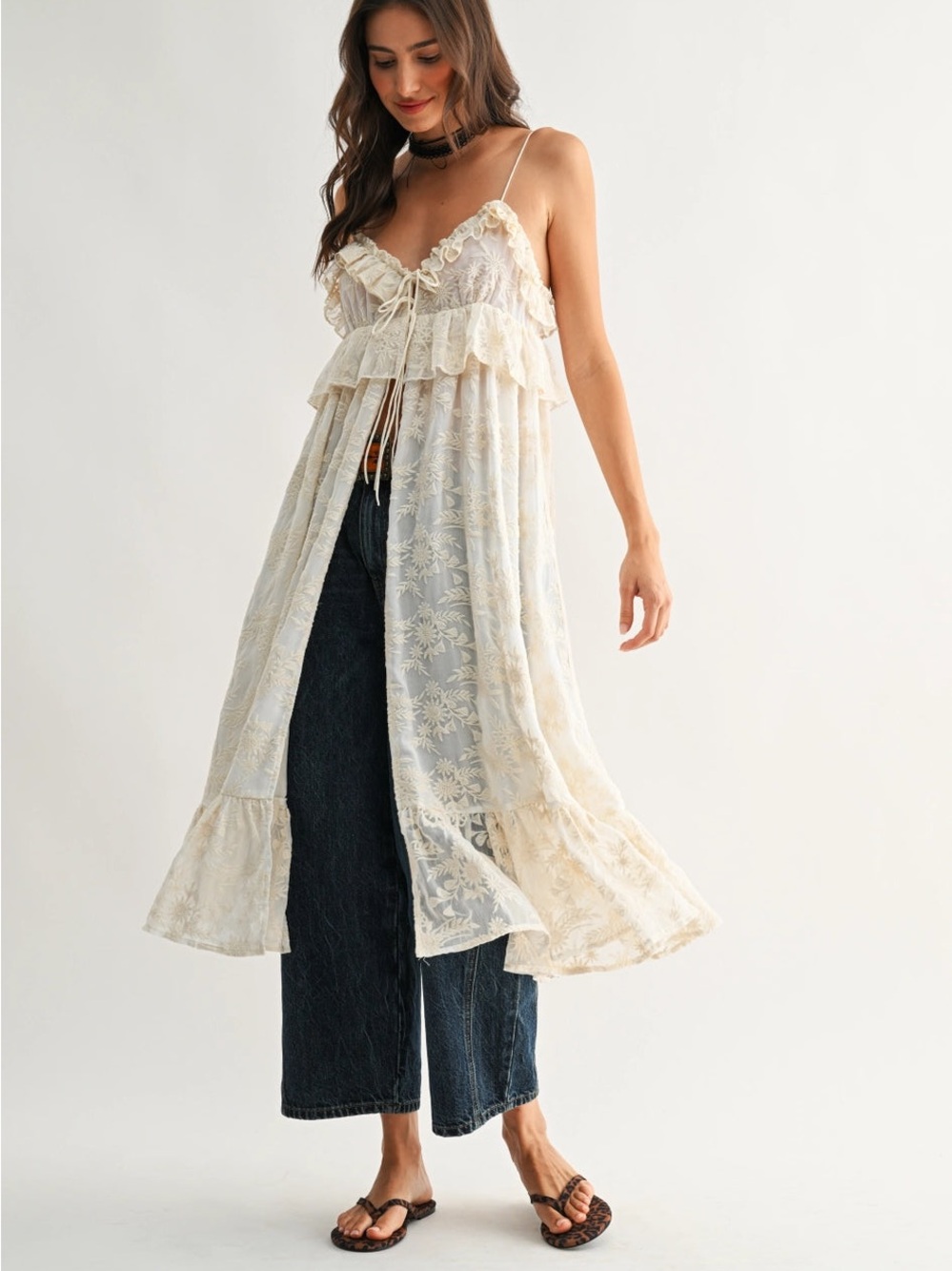 Lace Ruffle Cream Maxi Tank Top - Picture 2 of 3